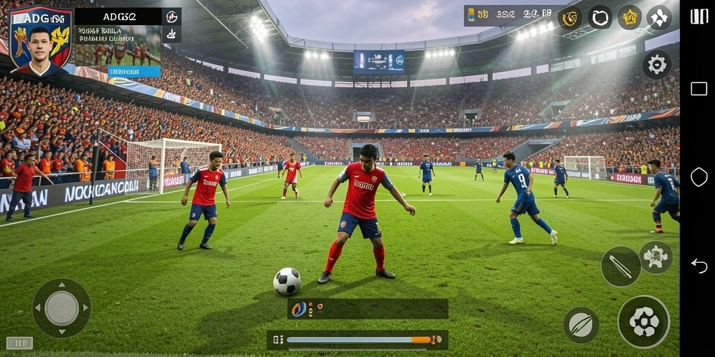 Screenshot gameplay ADG62 menampilkan aksi sepak bola yang intens dan mendebarkan.