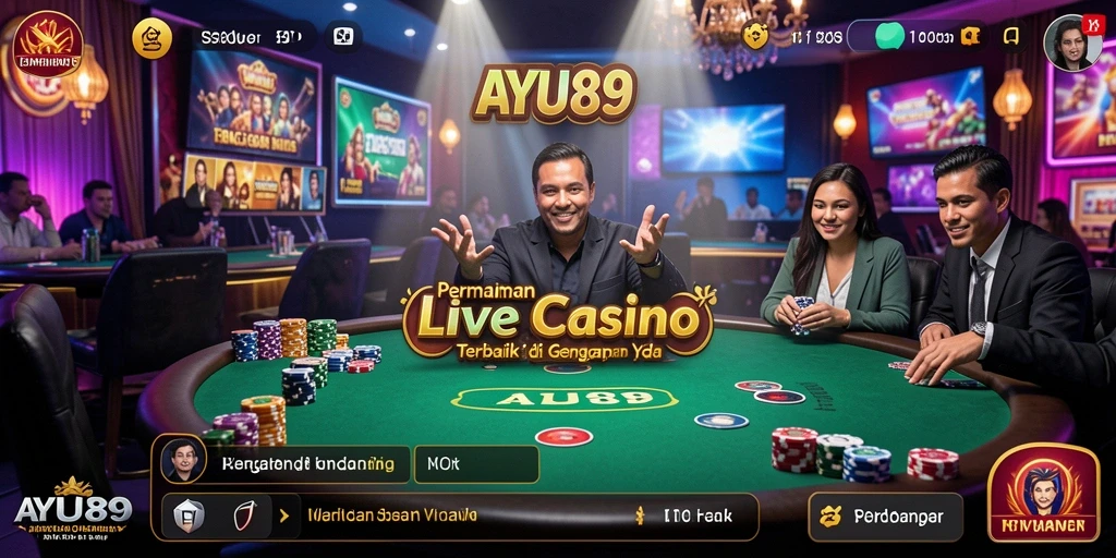 Tampilan antarmuka AYU89 dengan dealer live dan permainan menarik.