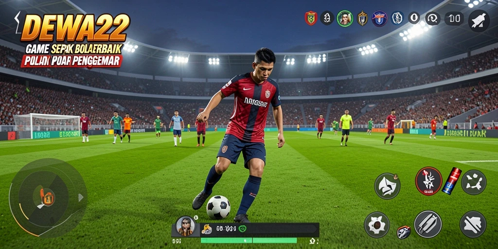 Gameplay DEWA22 menampilkan serunya pertandingan sepak bola.