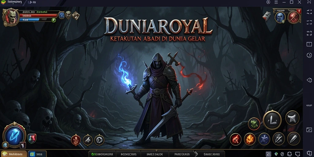Screenshot gameplay DUNIAROYAL dengan suasana horor yang mencekam.