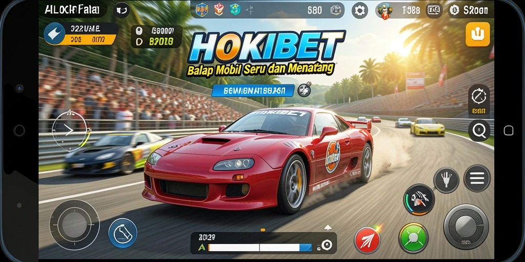 Tampilan gameplay HOKIBET yang memukau dengan balapan mobil yang seru.
