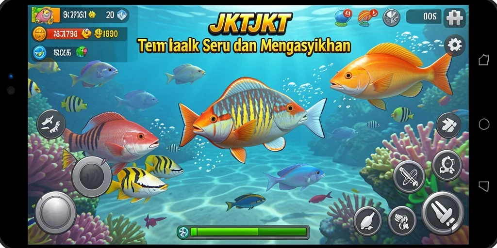 Gameplay seru dalam JKTJKT dengan aksi tembak ikan yang mendebarkan.