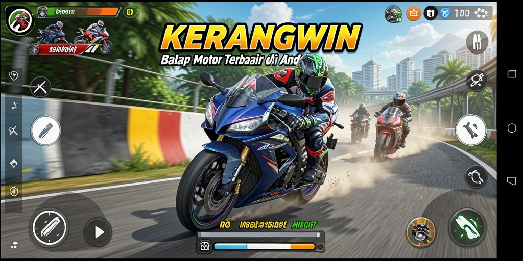 Tampilkan gameplay balap motor KERANGWIN yang mendebarkan.