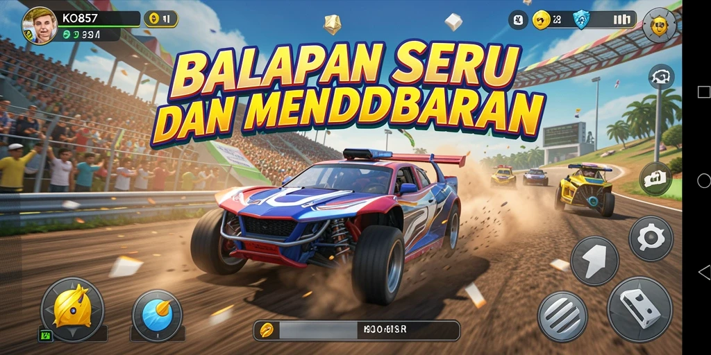 Screenshot KO857 menampilkan aksi balapan yang intens dan menegangkan.