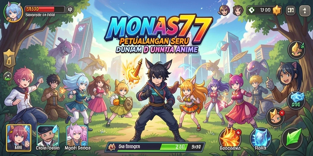Tampilan gameplay seru dari MONAS77 dengan karakter anime ikonik.