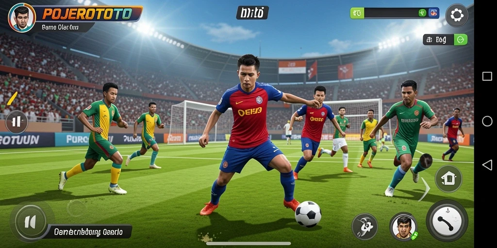 Screenshot utama POJEROTOTO menampilkan aksi seru dalam permainan olahraga.
