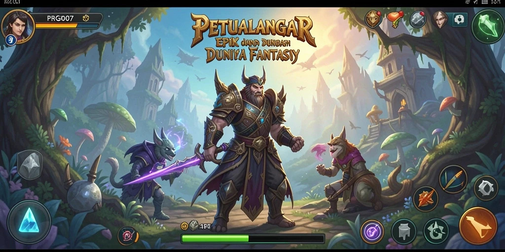 Tangkapan layar utama PRG007 menampilkan pertarungan seru di dunia fantasi.