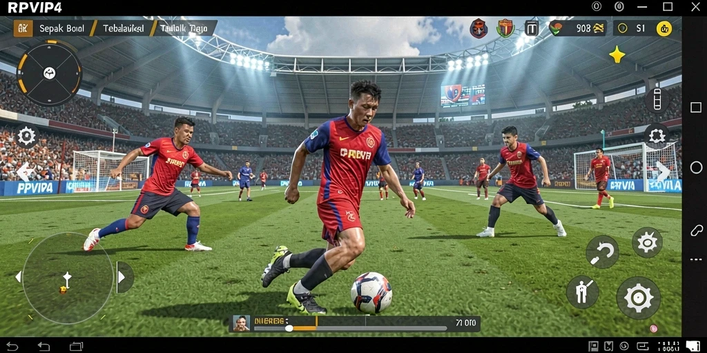 Screenshot RPVIP4 menampilkan penggambaran gameplay sepak bola yang mendebarkan.